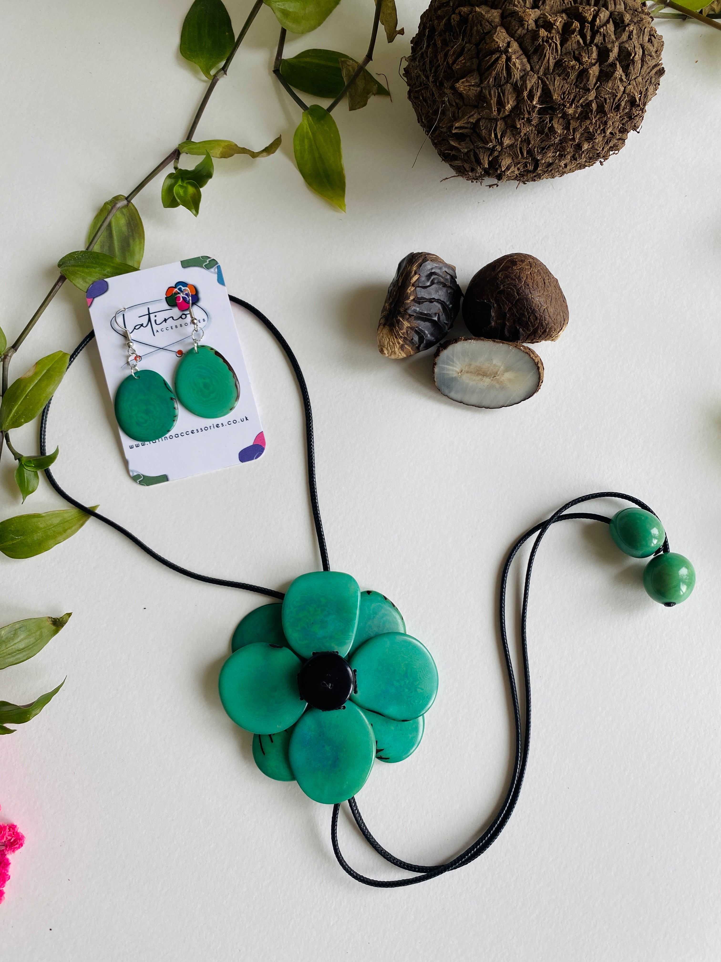 Margarita Tagua Necklace Set - Sea green